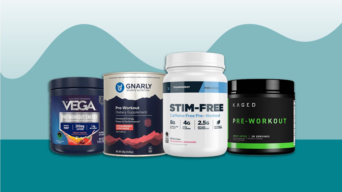 a collage of four of the best pre-workout supplement powders