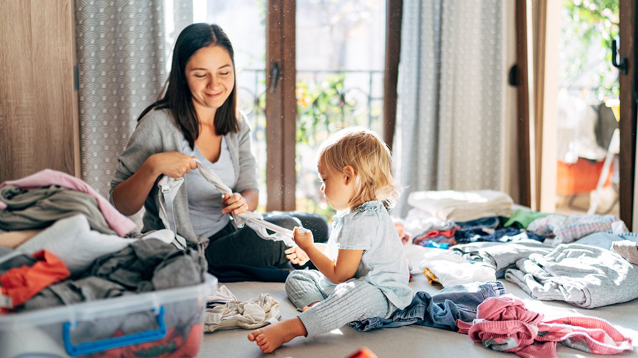 parent cleaning up child's room