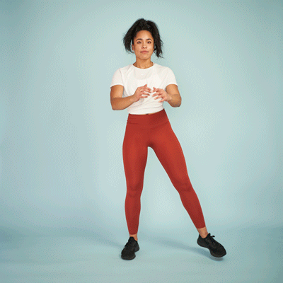 female performing Plié squat with foot drag
