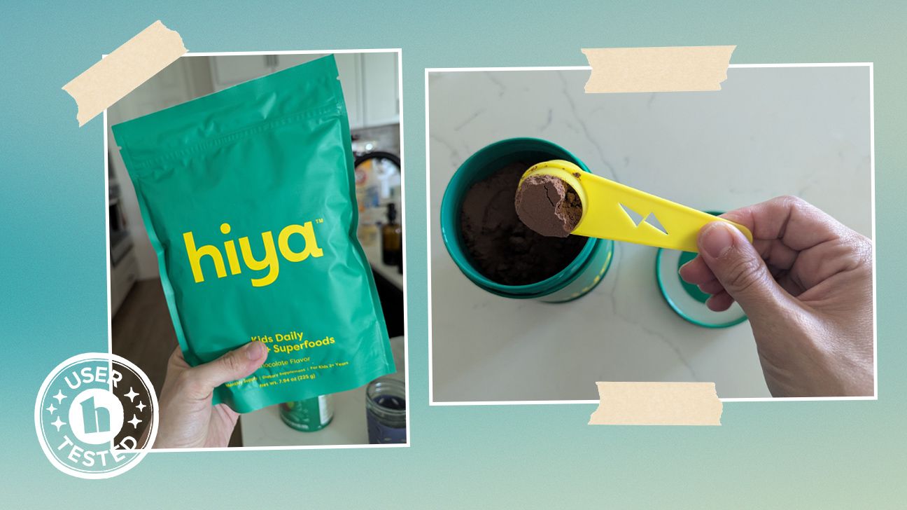 Hiya greens powder in bag and container