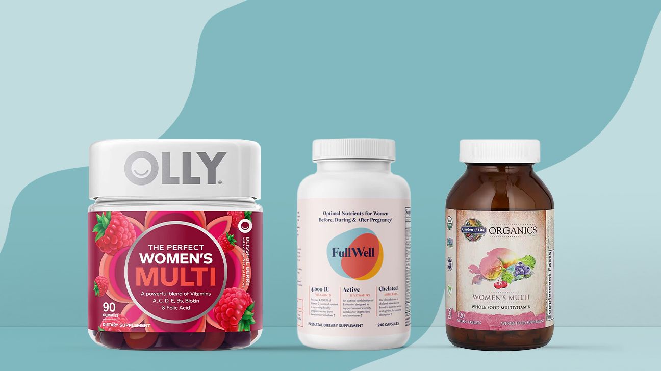 three of our picks for the best vitamins for hair growth: Olly perfect women's multi; FullWell prenatal multi; Garden of Life Organics women's multi.