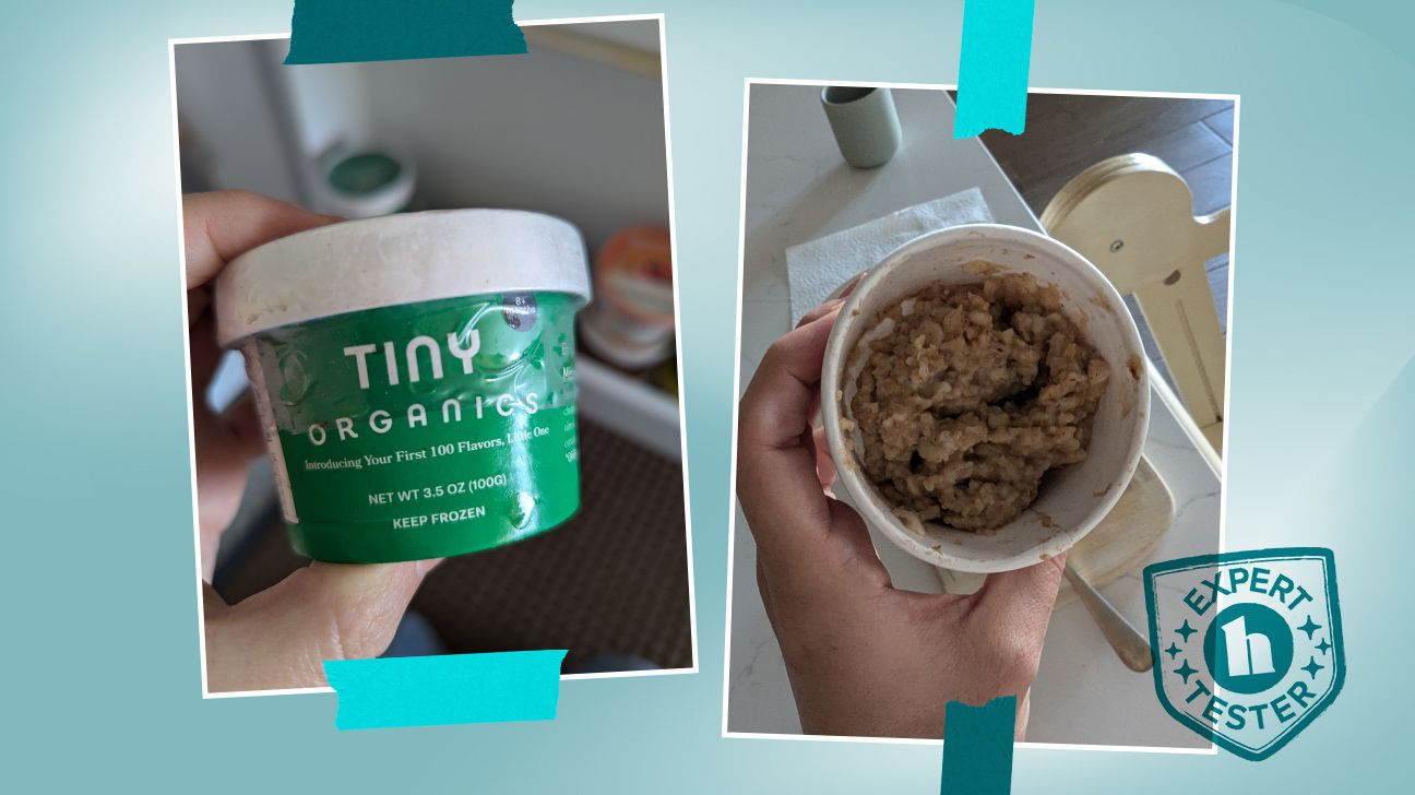 Tester images of Tiny Organics meal kit. It features an 'Expert Tester' badge. 