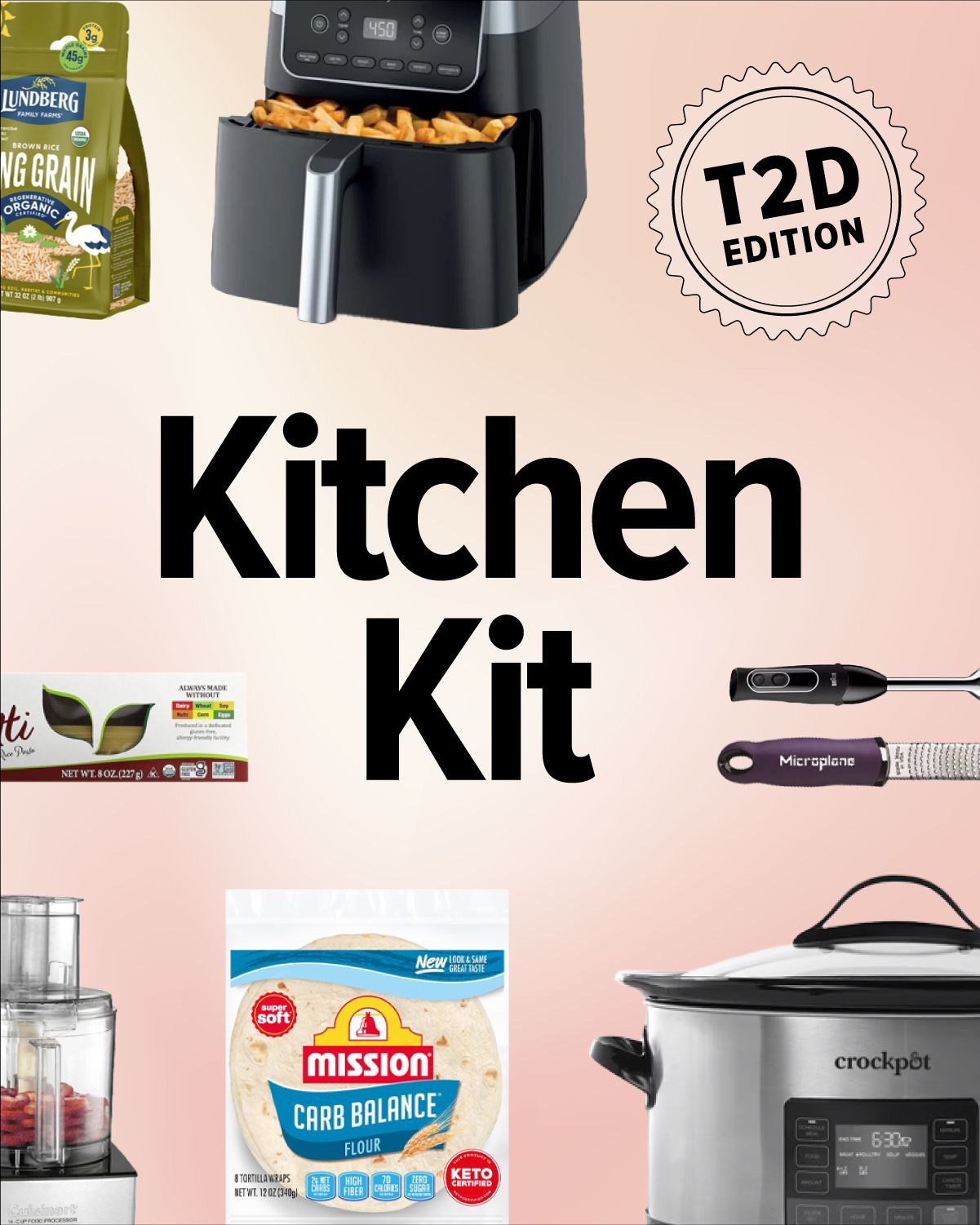 collage of items to create a kitchen kit for diabetes-friendly home cooking