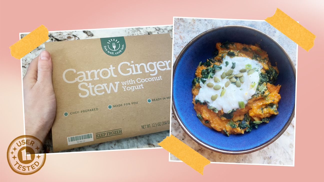 Two photos by our meal kit tester of a BistroMD Mediterranean dish