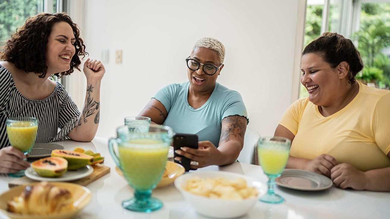 Group of female friends eating breakfast