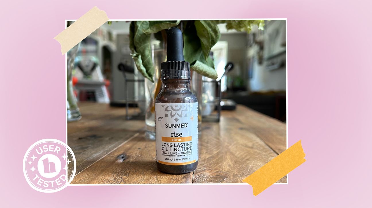 Tester image of Sunmed CBD tincture, featuring a 'user tested' badge.