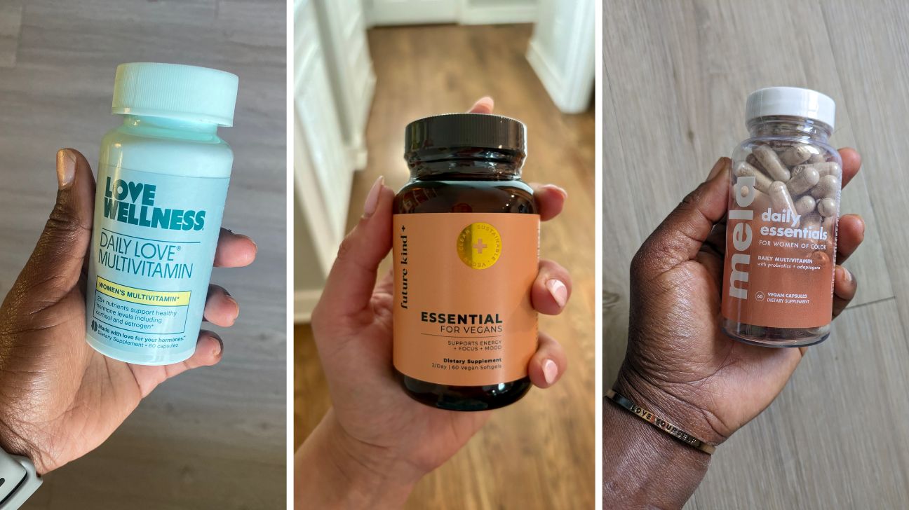 a collage of three womens multivitamins