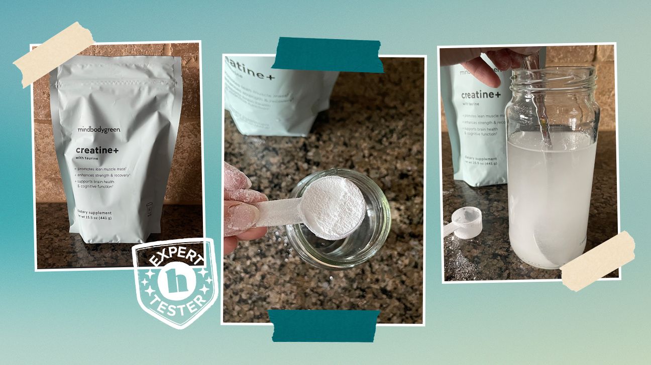 Tester images of mindbodygreen creatine supplement.
