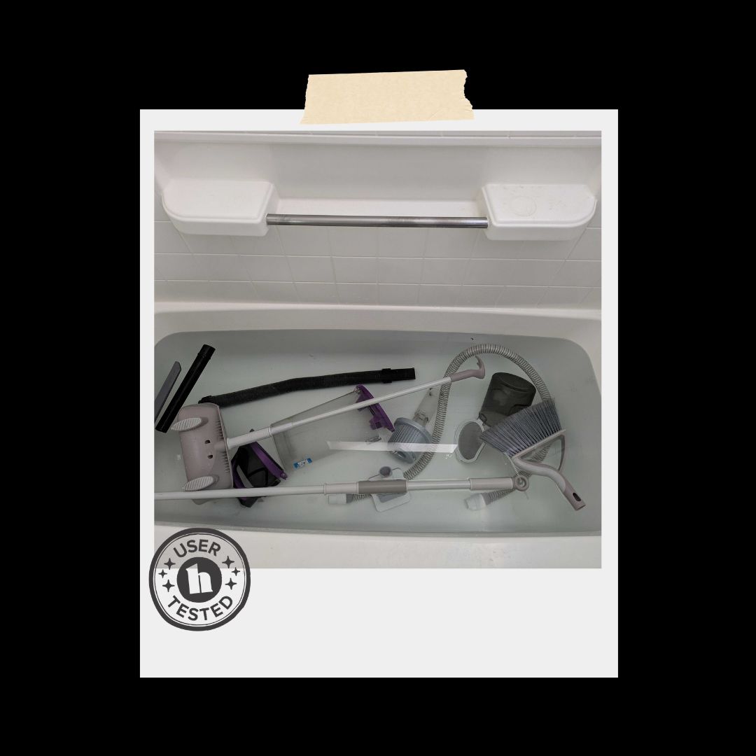 Tester cleans all removable parts and attachments to household cleaning tools