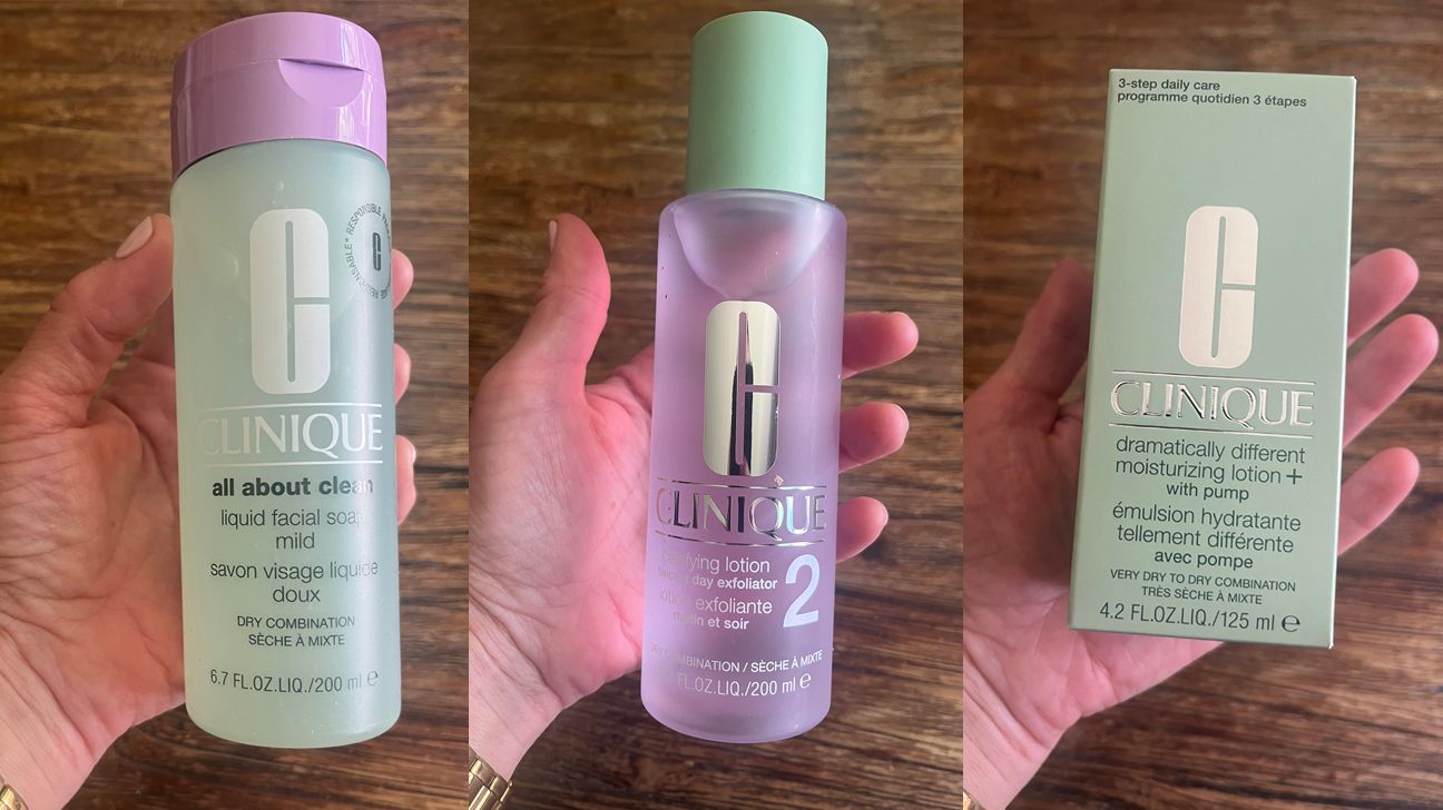 Clinique cleanser, toner, and moisturizer