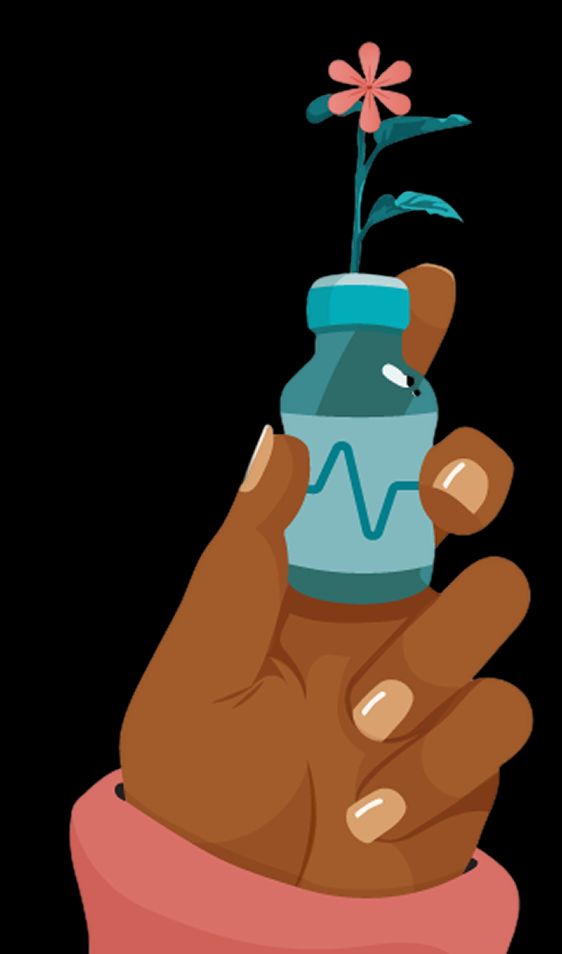 Hand holding insulin vial with flower