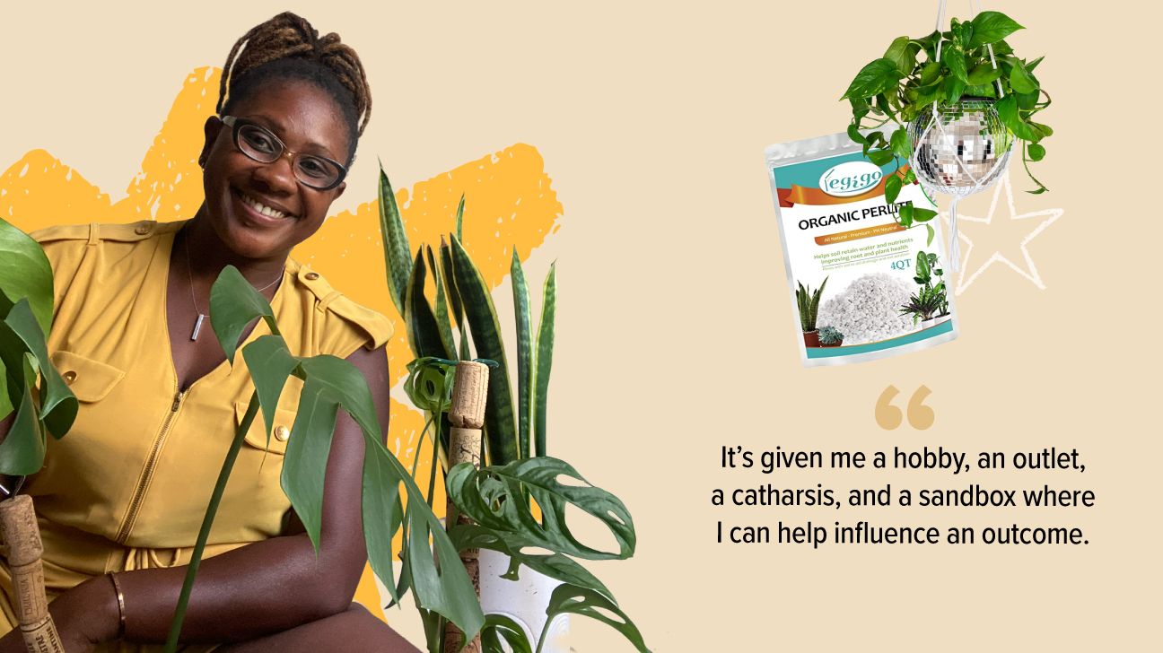 Healthline editor Kristin Currin with her house plants and gardening favorites