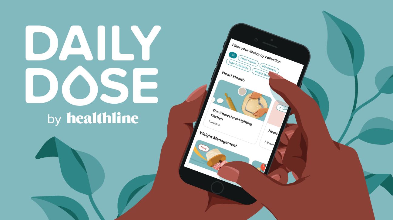 phone in hand with fingers swiping through the Daily Dose library