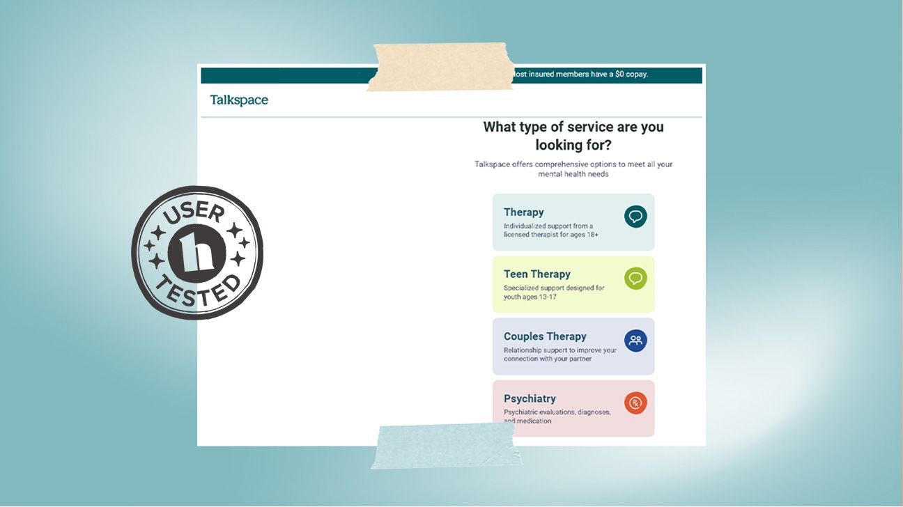 Screenshot of user testing Talkspace online therapy.