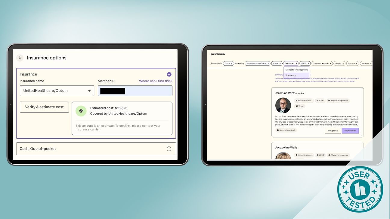 Tester screenshot of Grow Therapy platform.