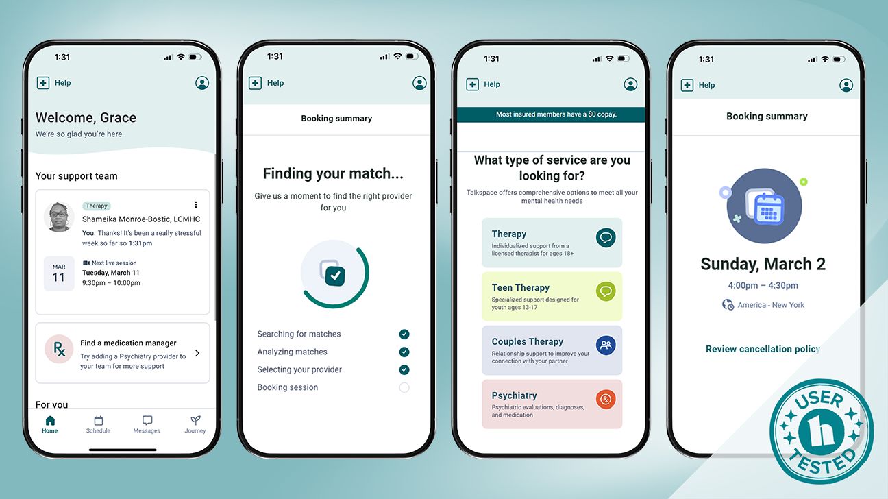 Tester screenshot of sign-up process with TalkSpace therapy.
