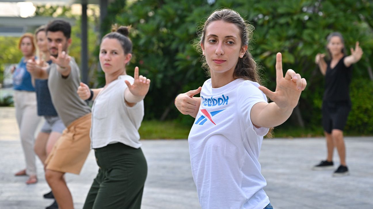 Baduanjin practitioners outdoors
