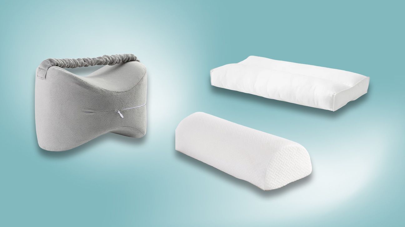 Some of the best knee pillows on a light blue background.