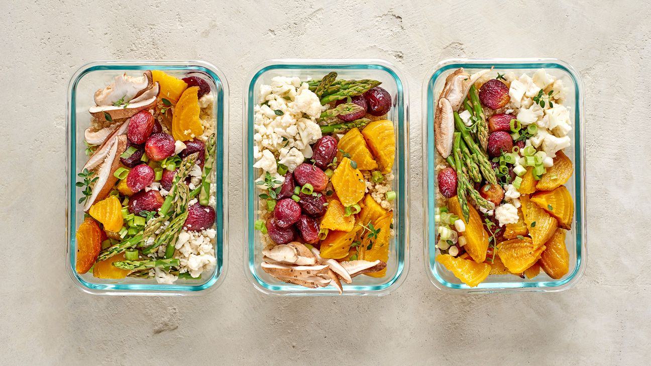 Three meals in glass containers