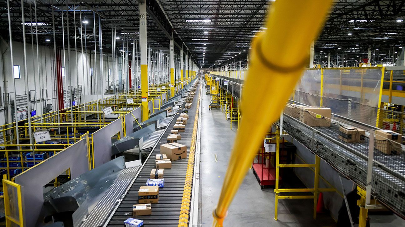 Inside view of an Amazon fulfillment center