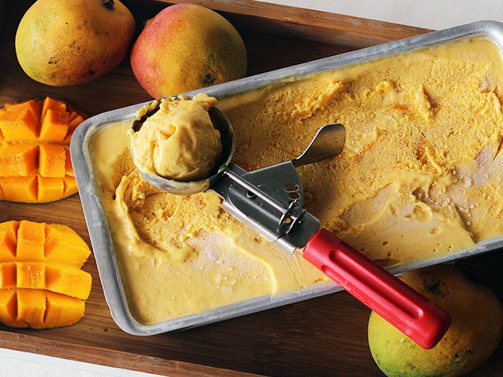 Coconut Mango Ice Cream with Pomegranate Drizzle
