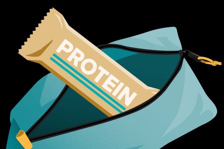 Illustration of a protein bar coming out of a pouch