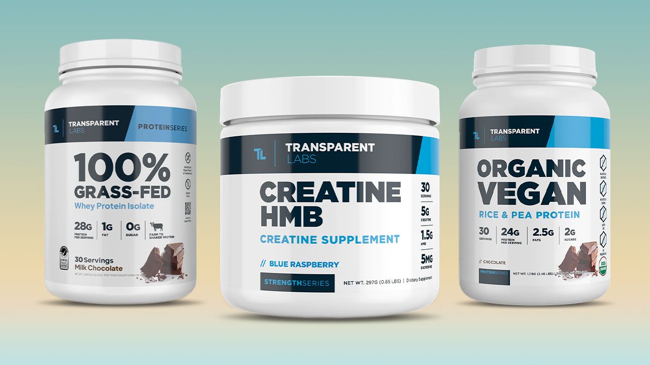 Transparent Labs products lined up on two-tone background