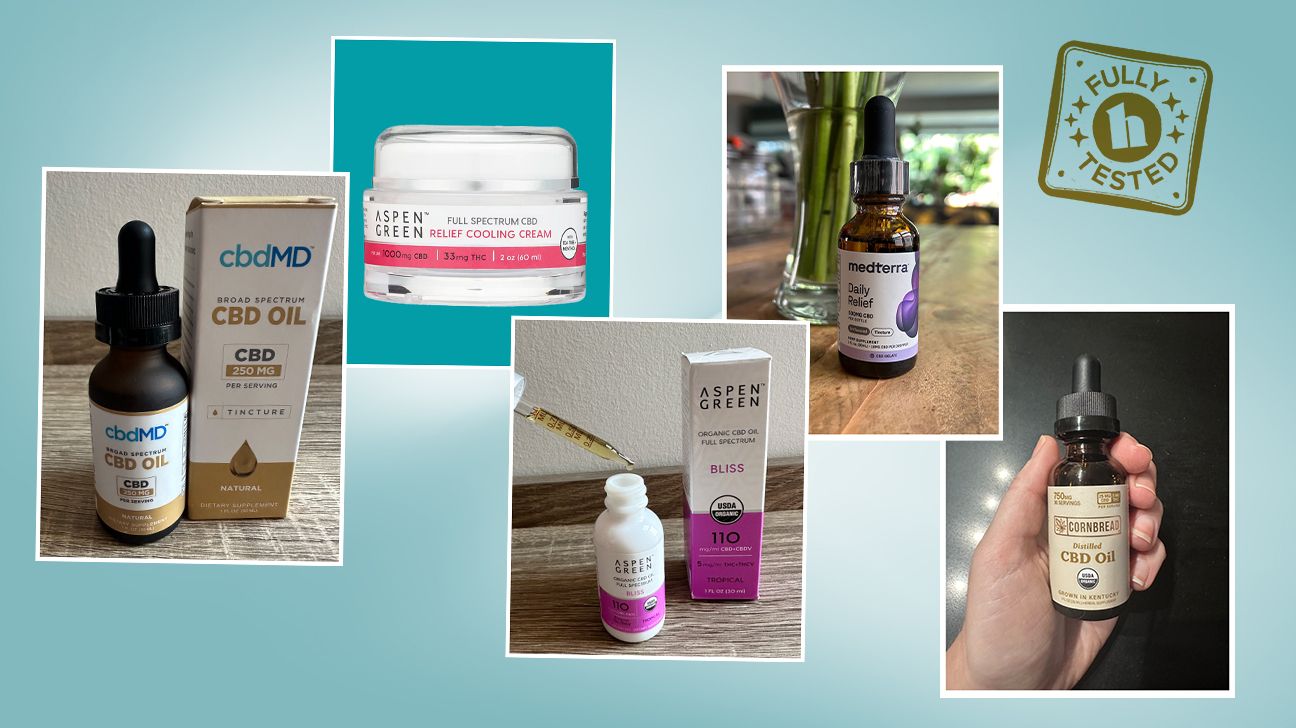 Five of the best CBD products for sleep, with photos taken by Healthline CBD testers.