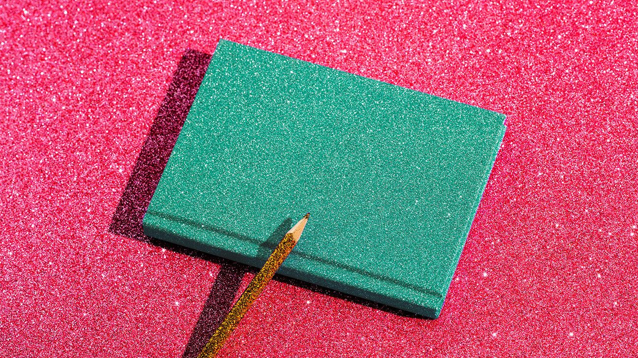 a glittery notebook