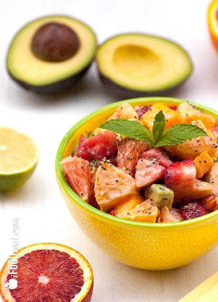 Avocado Fruit Salad With Chia Yogurt Dressing