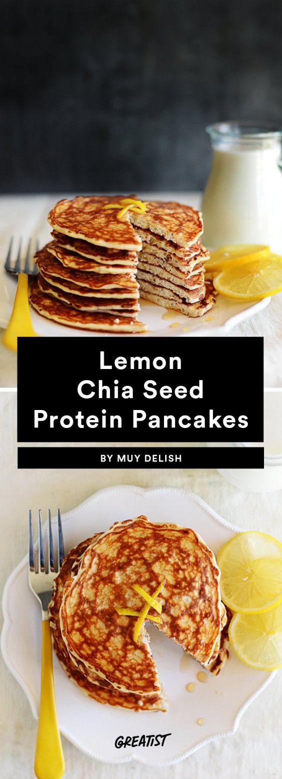 Lemon Chia Seed Protein Pancakes