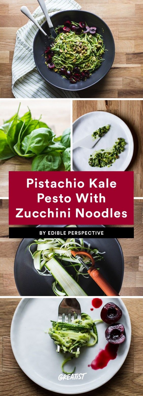Pistachio Kale Pesto With Zucchini Noodles and Cherries