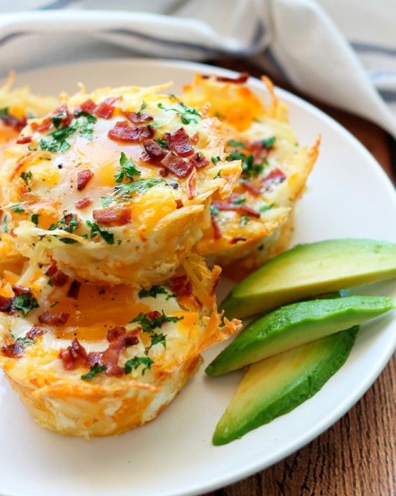 Baked Eggs Recipes: Hash Brown Egg Nests With Avocado by The Cooking Jar