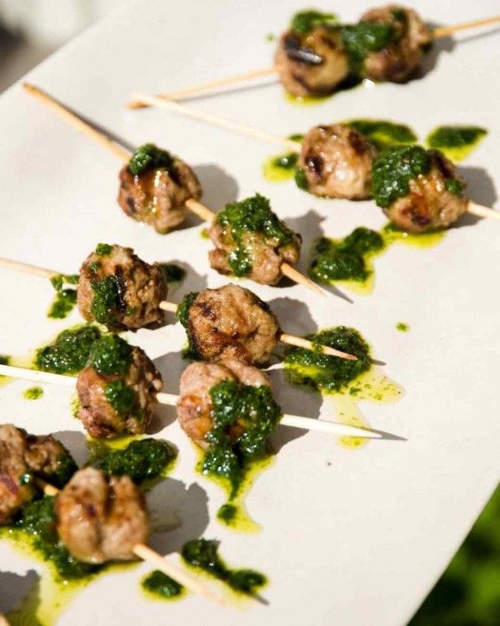 Grilled lamb meatballs with salsa verde