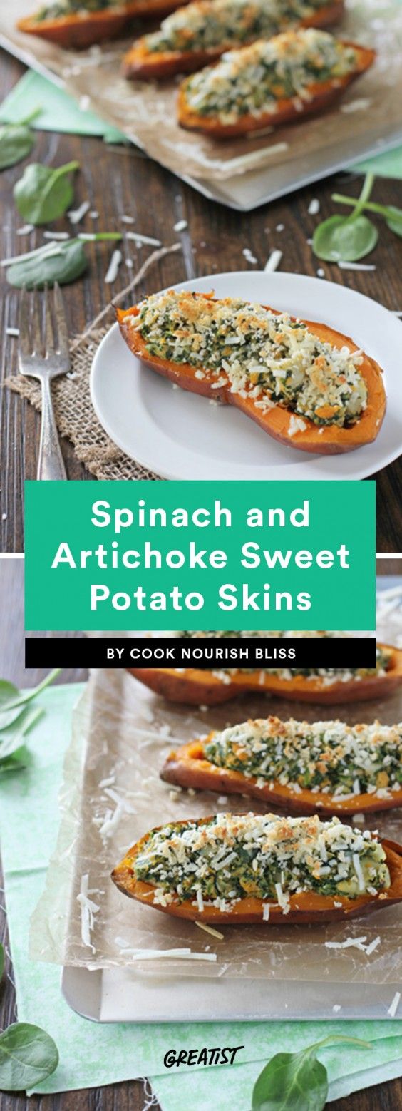 Spinach and Artichoke Sweet Potato Skins