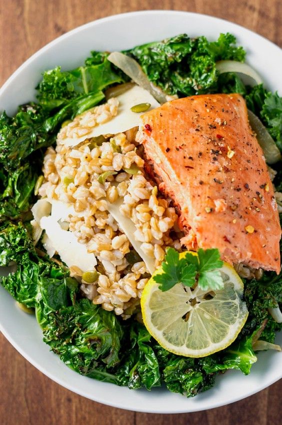 3. Charred Kale and Farro Salad With Salmon