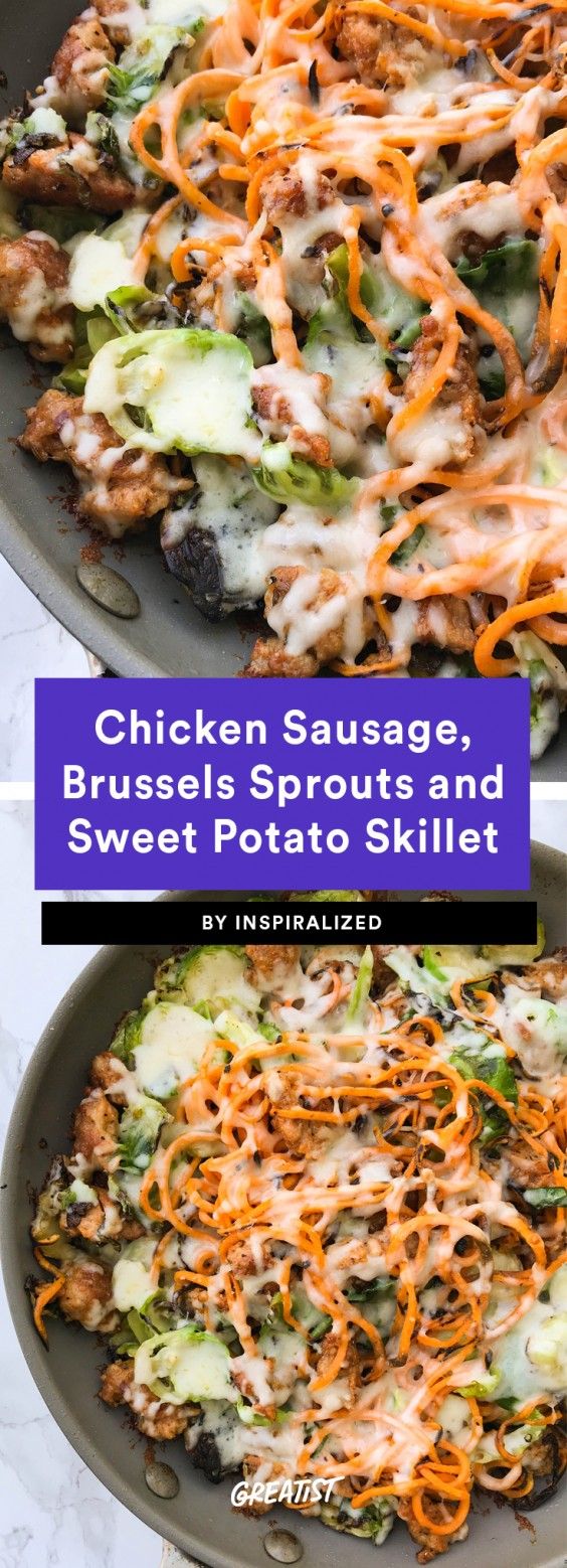 Chicken Sausage, Brussels Sprouts and Sweet Potato Skillet Recipe