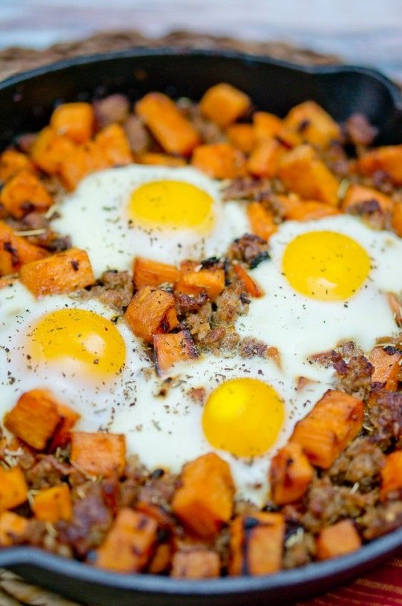 2. Sweet Potato Hash With Sausage and Eggs