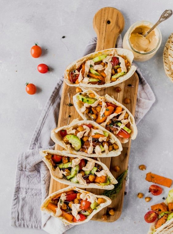 6. Roasted Harissa Sweet Potato and Chicken Pitas