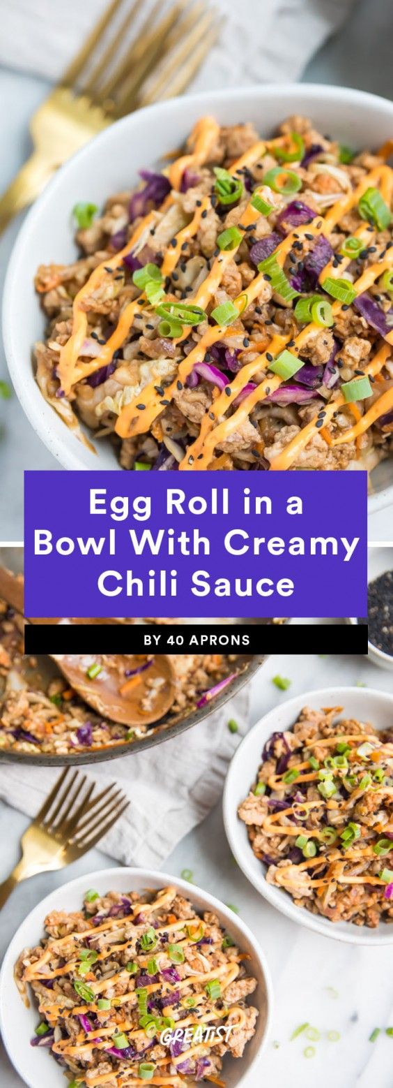 1. Egg Roll in a Bowl With Creamy Chili Sauce