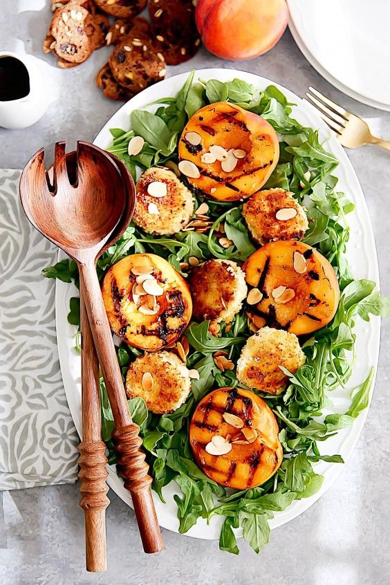 1. Grilled Peach Salad With Warm Goat Cheese