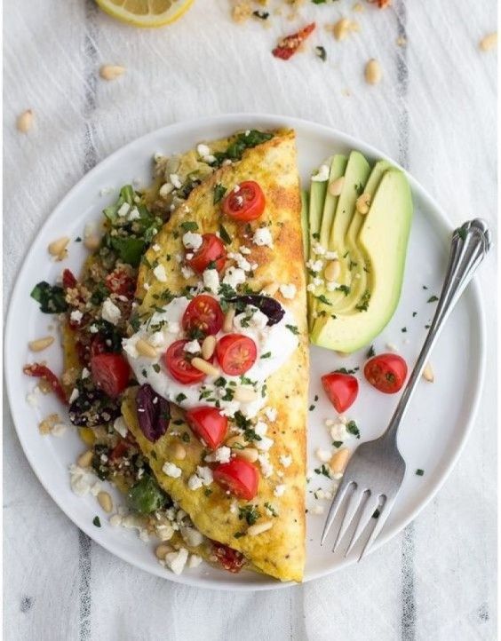 3. Simple Greek Quinoa Dinner Omelets With Feta and Tzatziki