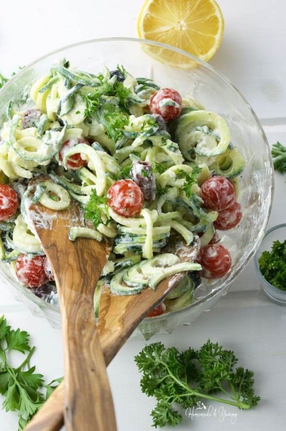7. Creamy Goat Cheese Greek Zoodle Salad