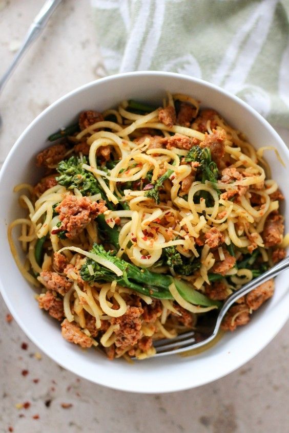 3. Spiralized Parsnips With Broccolini and Sausage