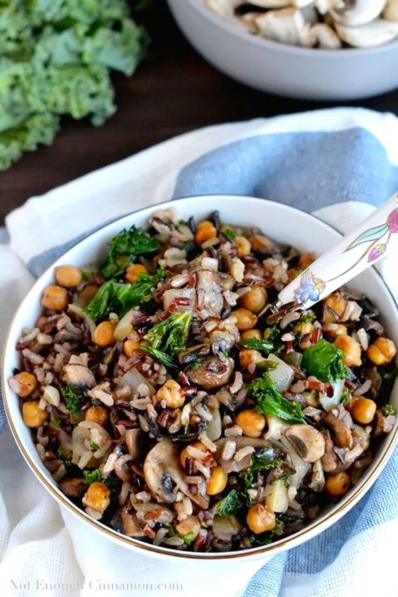 Healthy Grain Bowls: Kale, Mushroom, and Roasted Chickpea Rice Bowl
