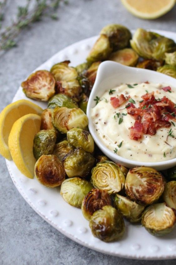1. Roasted Brussels Sprouts With Garlic Bacon Aioli