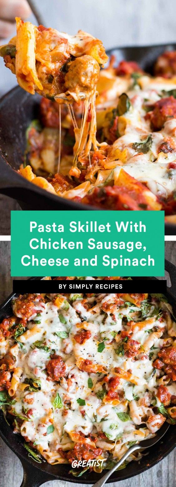 Pasta Skillet With Chicken Sausage, Cheese and Spinach Recipe