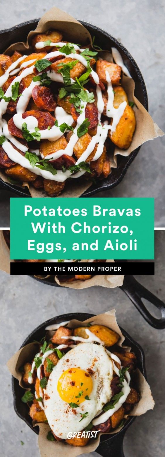 2. Potatoes Bravas With Chorizo, Fried Eggs, and Garlic Aioli