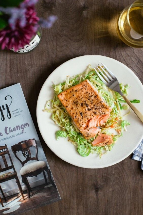 1. Honey Mustard Salmon With Shaved Brussels Sprout Salad