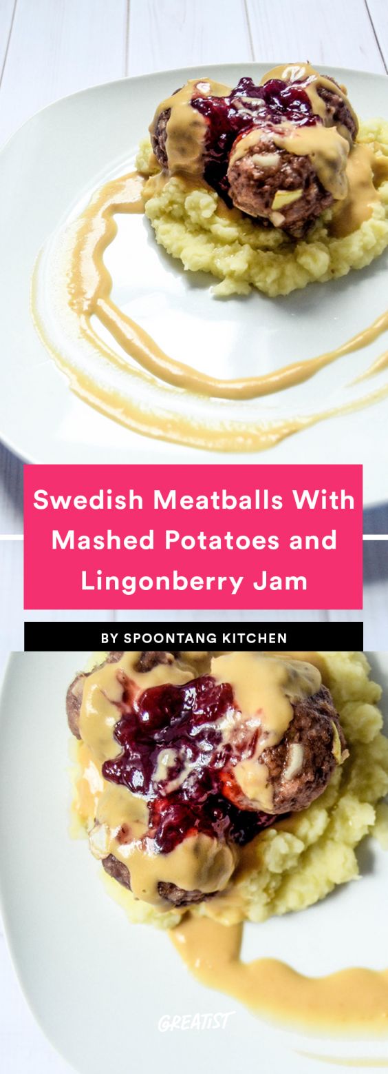 Swedish Meatballs With Mashed Potatoes and Lingonberry Jam Recipe